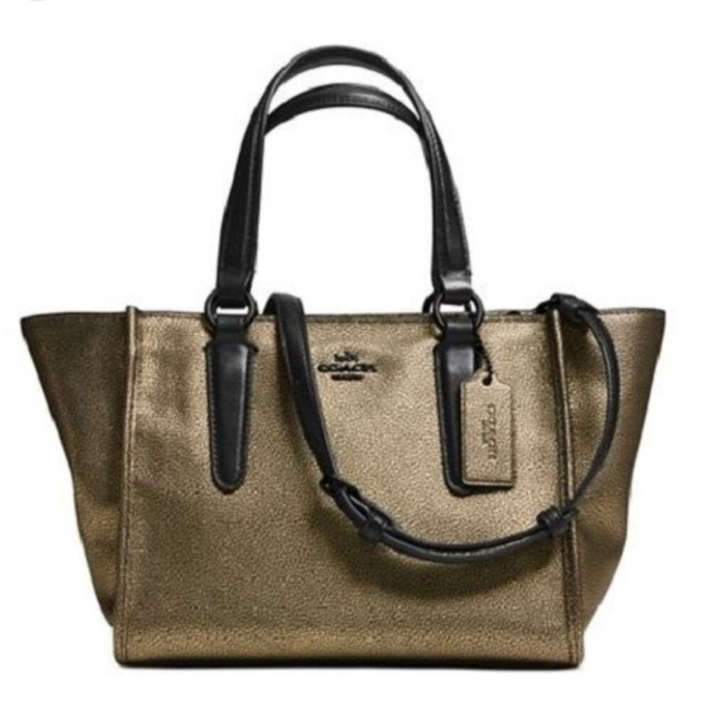 COACH Mini Crossbody Carryall In Metallic Leather Vapor Black Brass 33848